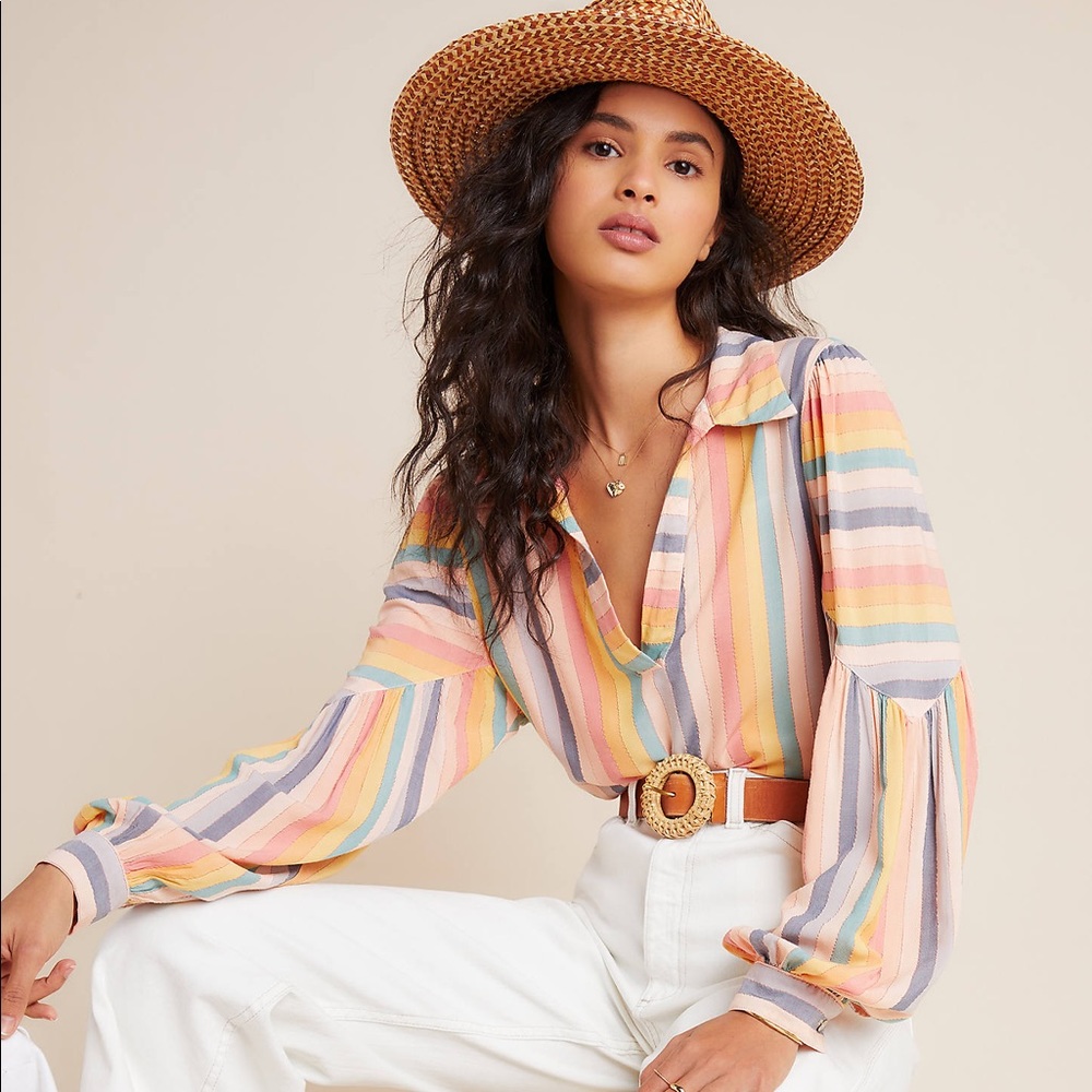 Amadi Anthropologie Rainbow Peasant Blouse Size Large Amadi-Anthro